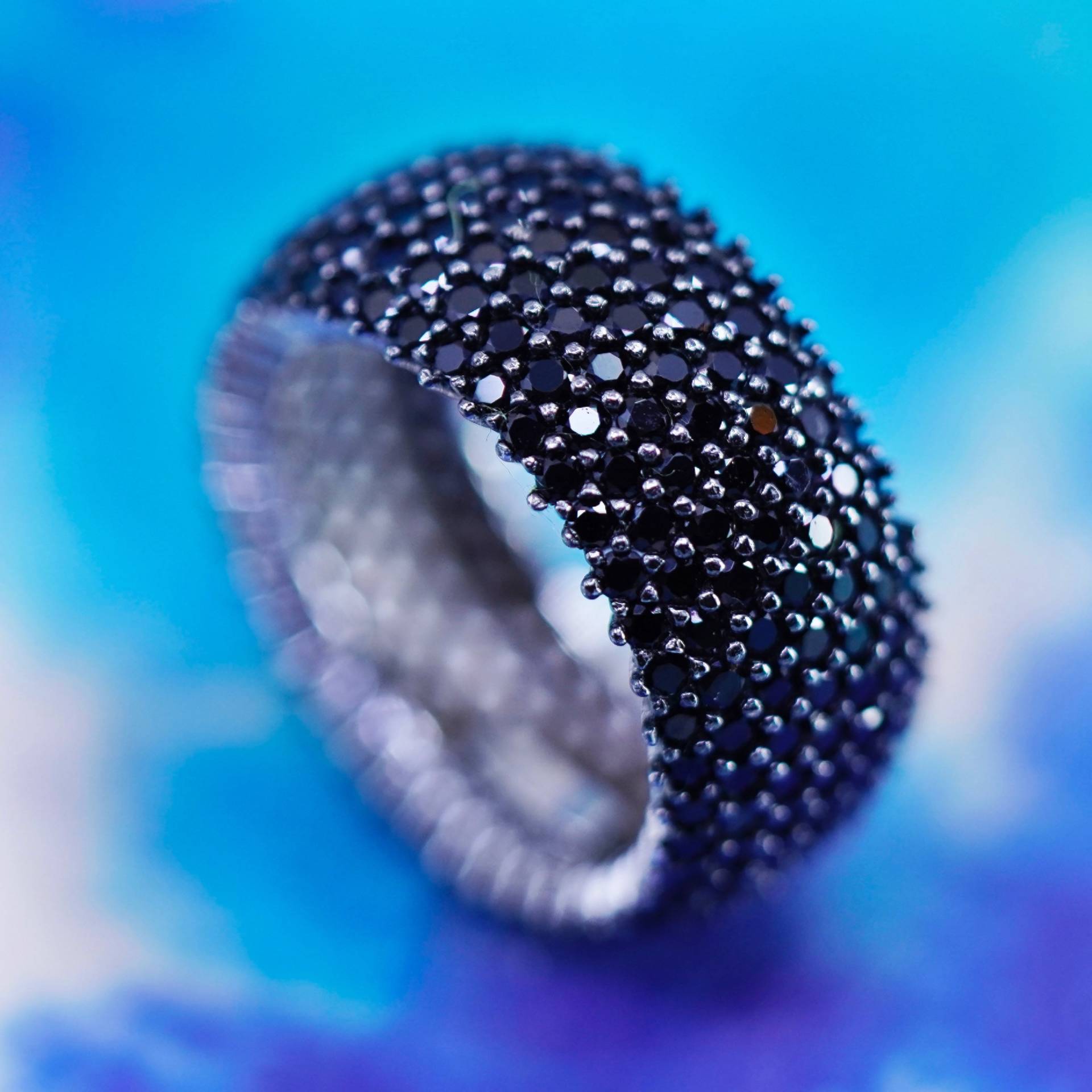 Größe 5.25, Vintage Sterling 925 Silber Band Ring Mit Cluster Schwarzer Diamant, Gestempelt von SterlingLoverShop