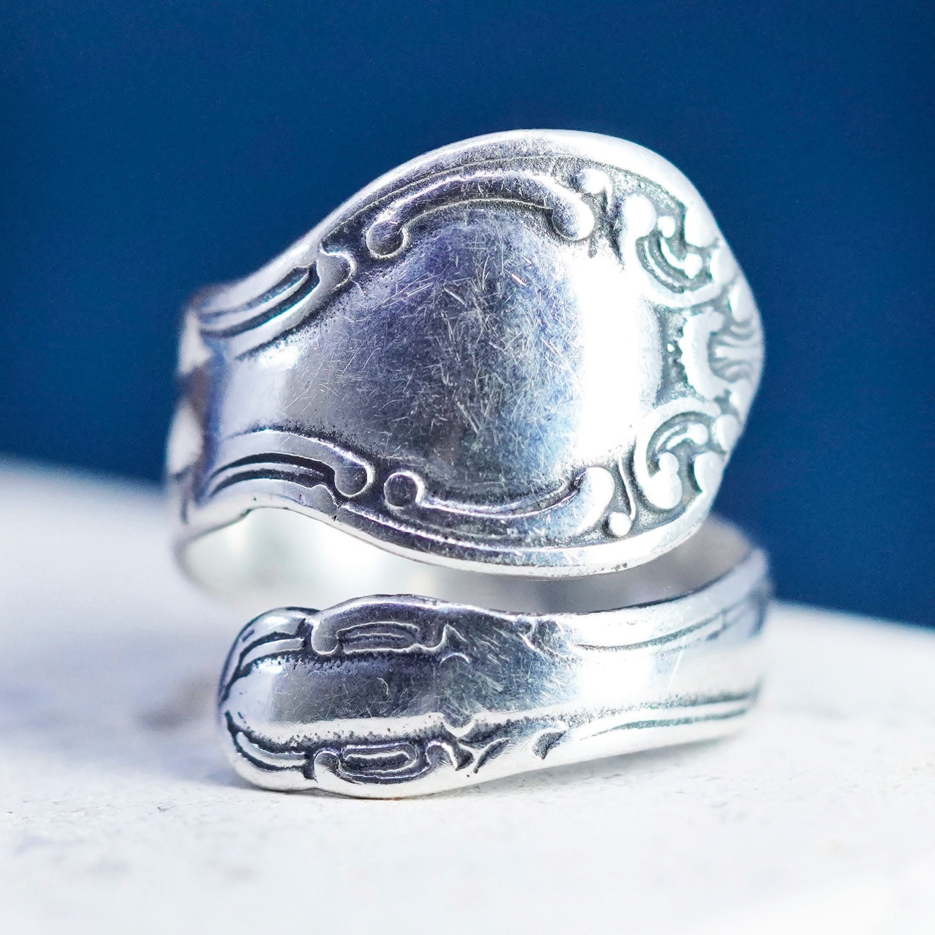 Größe 6, Vintage Sterling Silber Handarbeit Ring, 925 Blumenlöffel Wickelband, Gestempelt von SterlingLoverShop