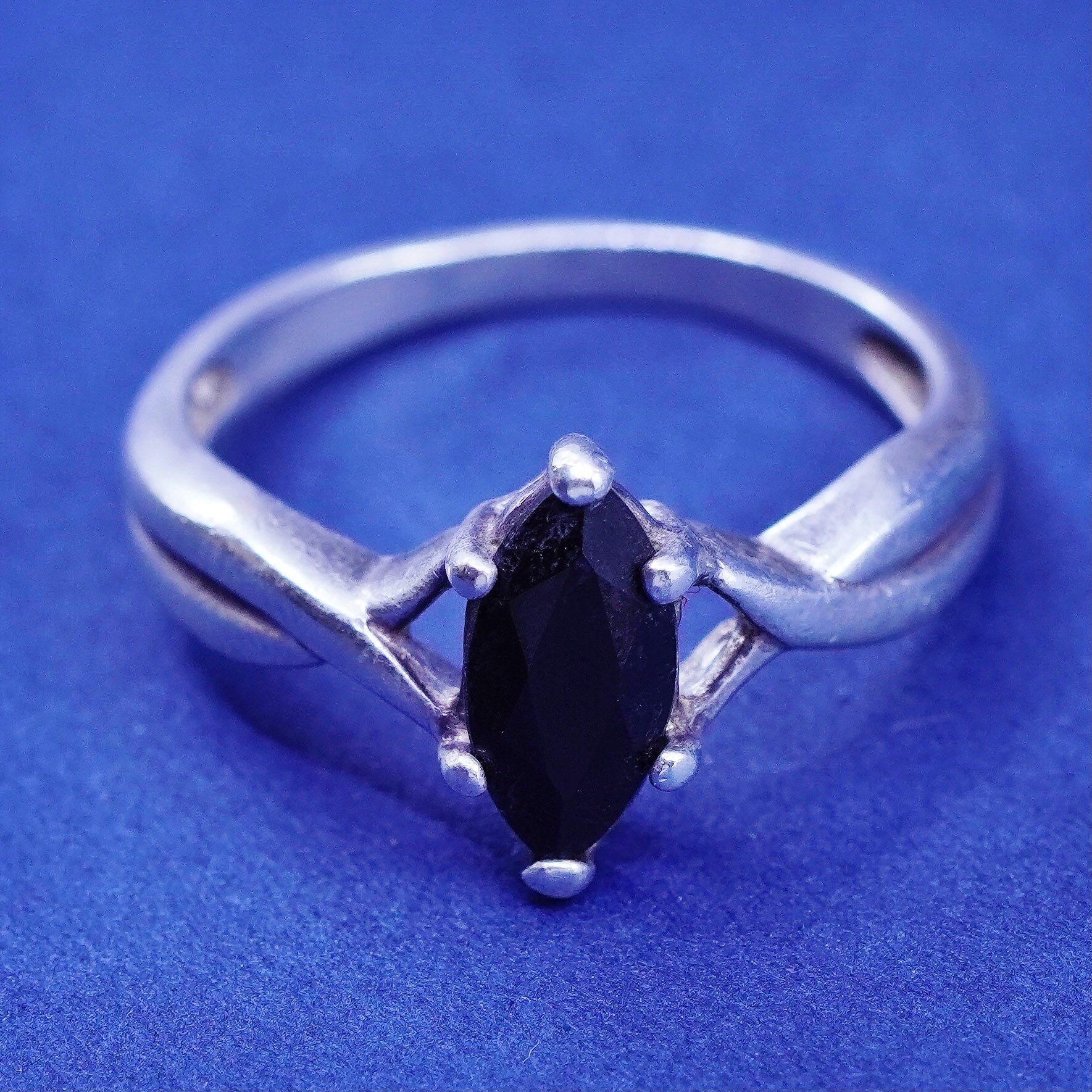 Größe 6.75, Vintage Sterling 925 Silber Handarbeit Ring Mit Marquise Obsidian, Gestempelt von SterlingLoverShop