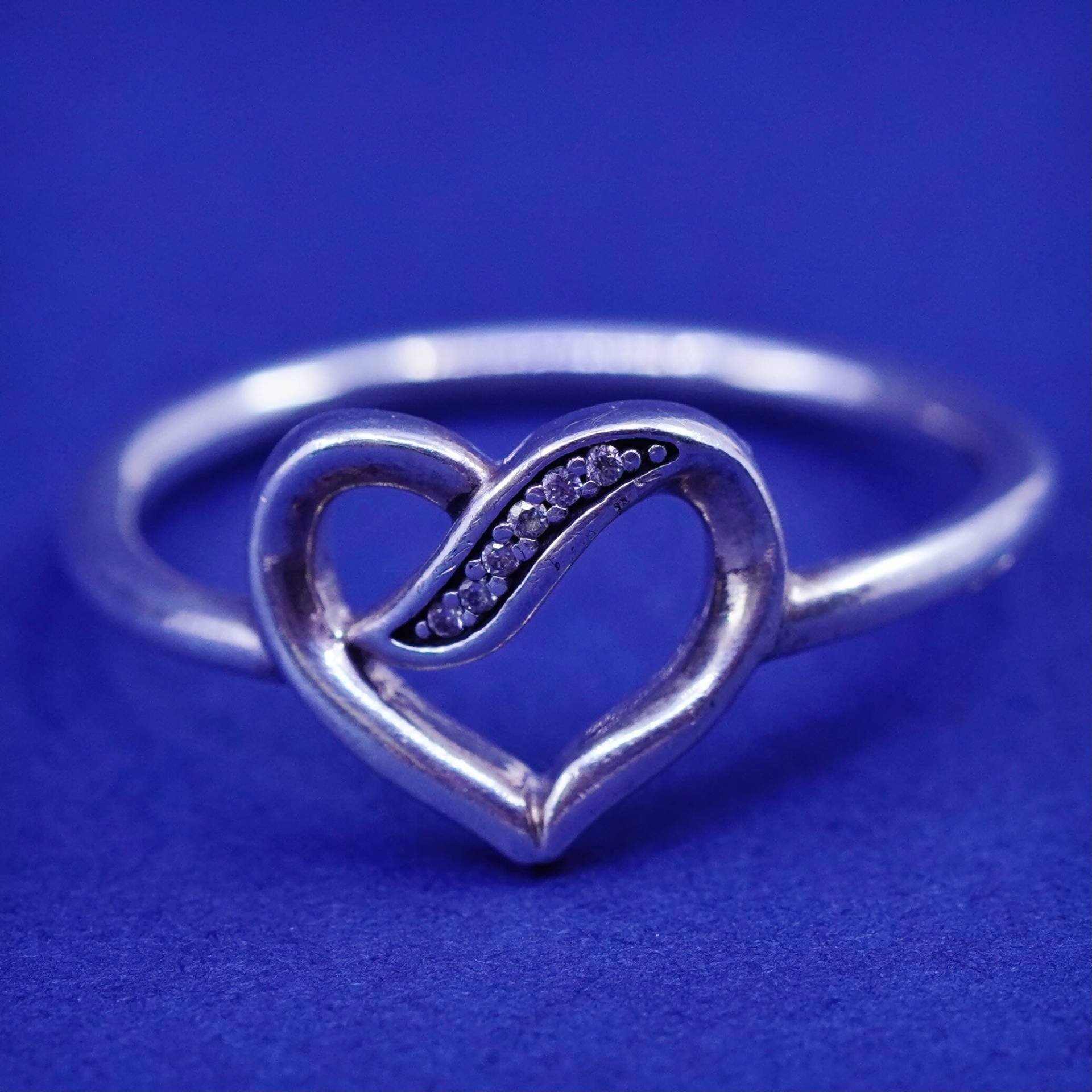 Größe 7, Vintage Ale Sterling 925 Silber Handgemacht Herz Ring Mit Cz, Gestempelt von SterlingLoverShop