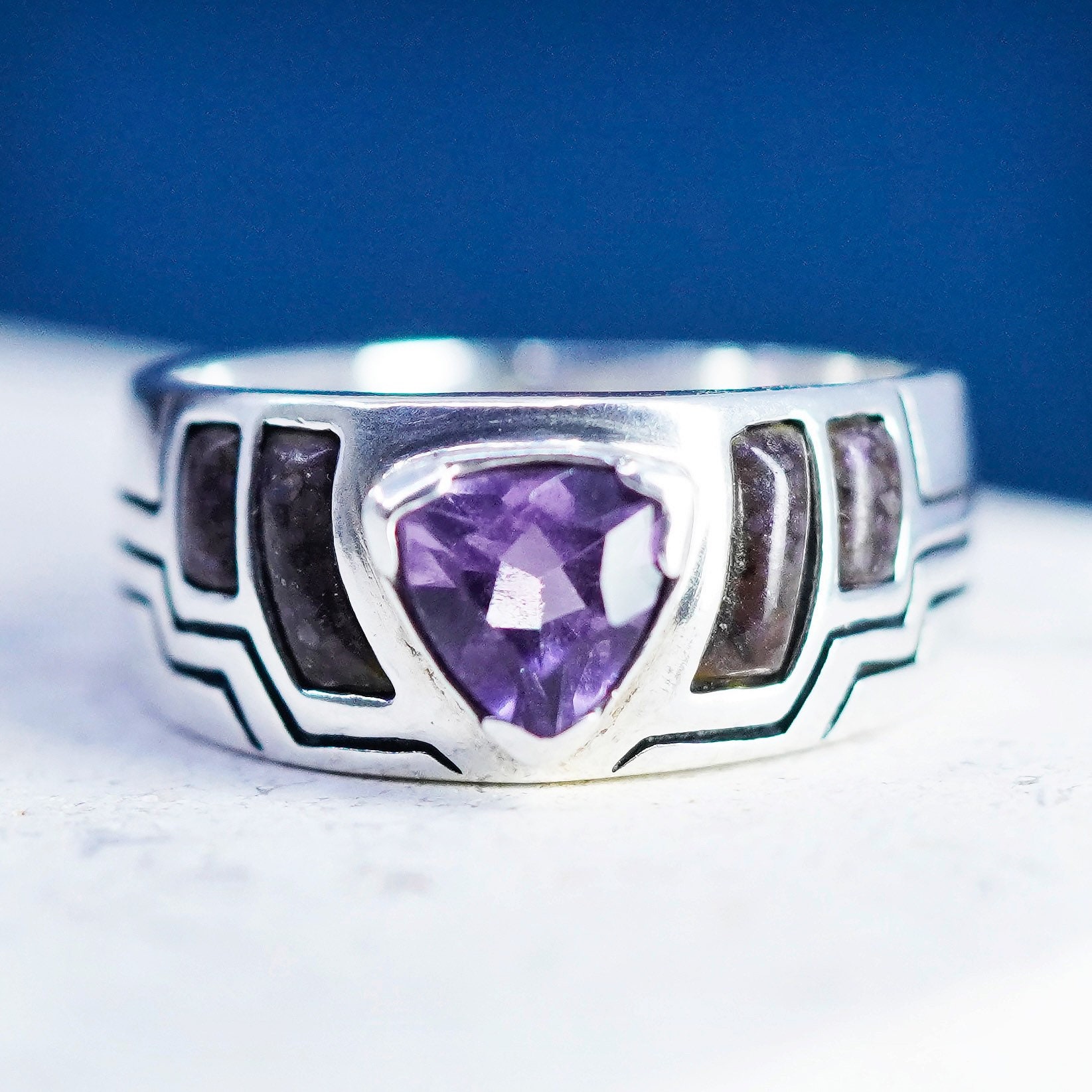 Größe 7, Vintage Southwestern Carolyn Pollack Relios Sterling 925 Silber Handgemachter Ring Mit Amethyst, Gestempelt von SterlingLoverShop