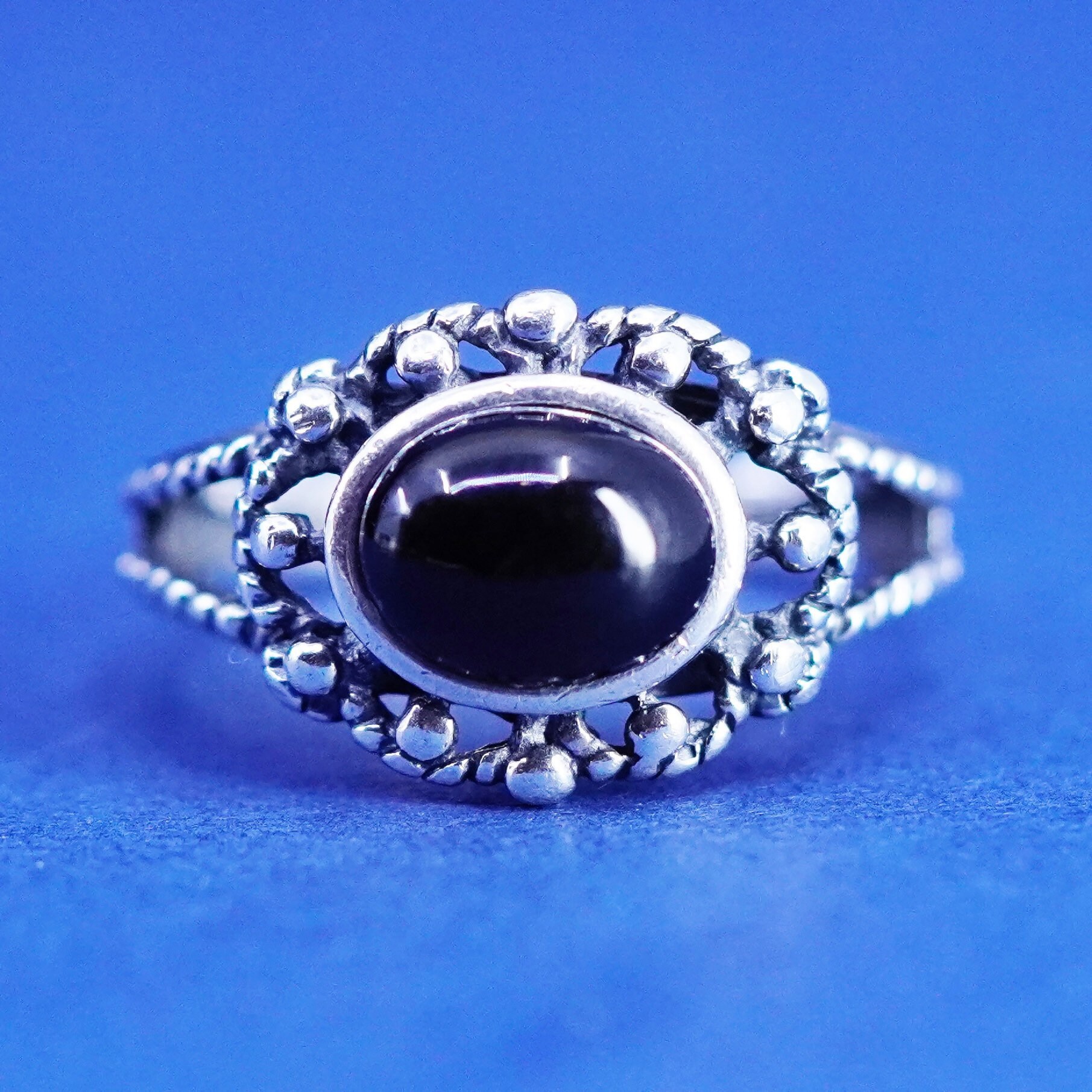 Größe 7, Vintage Sterling 925 Silber Handarbeit Ring Mit Onyx Und Perlen Details, Gestempelt von SterlingLoverShop