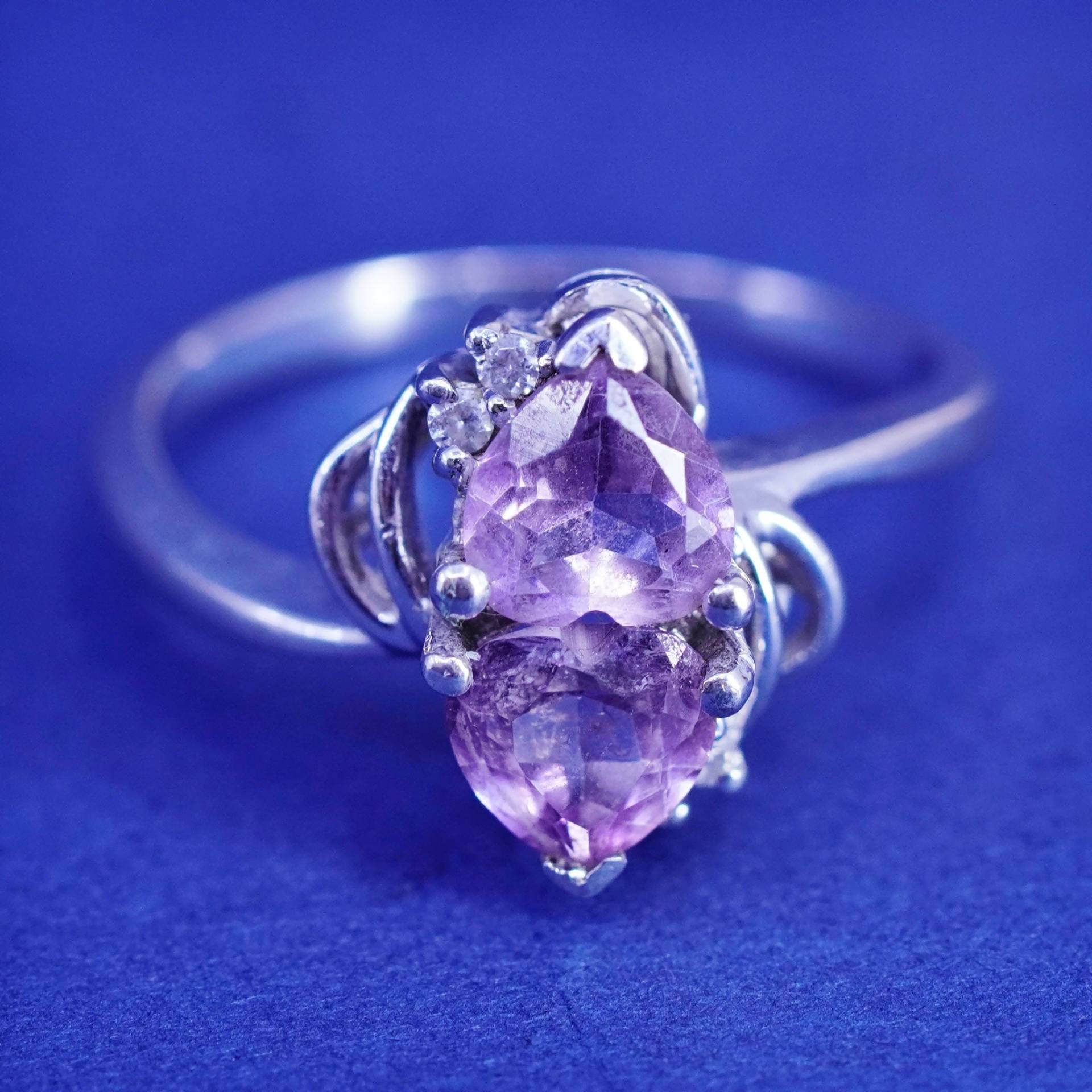 Größe 8, 5, Vintage Sterling 925 Silber Handgemachter Ring Mit Amethyst Und Cz, Gestempelt von SterlingLoverShop