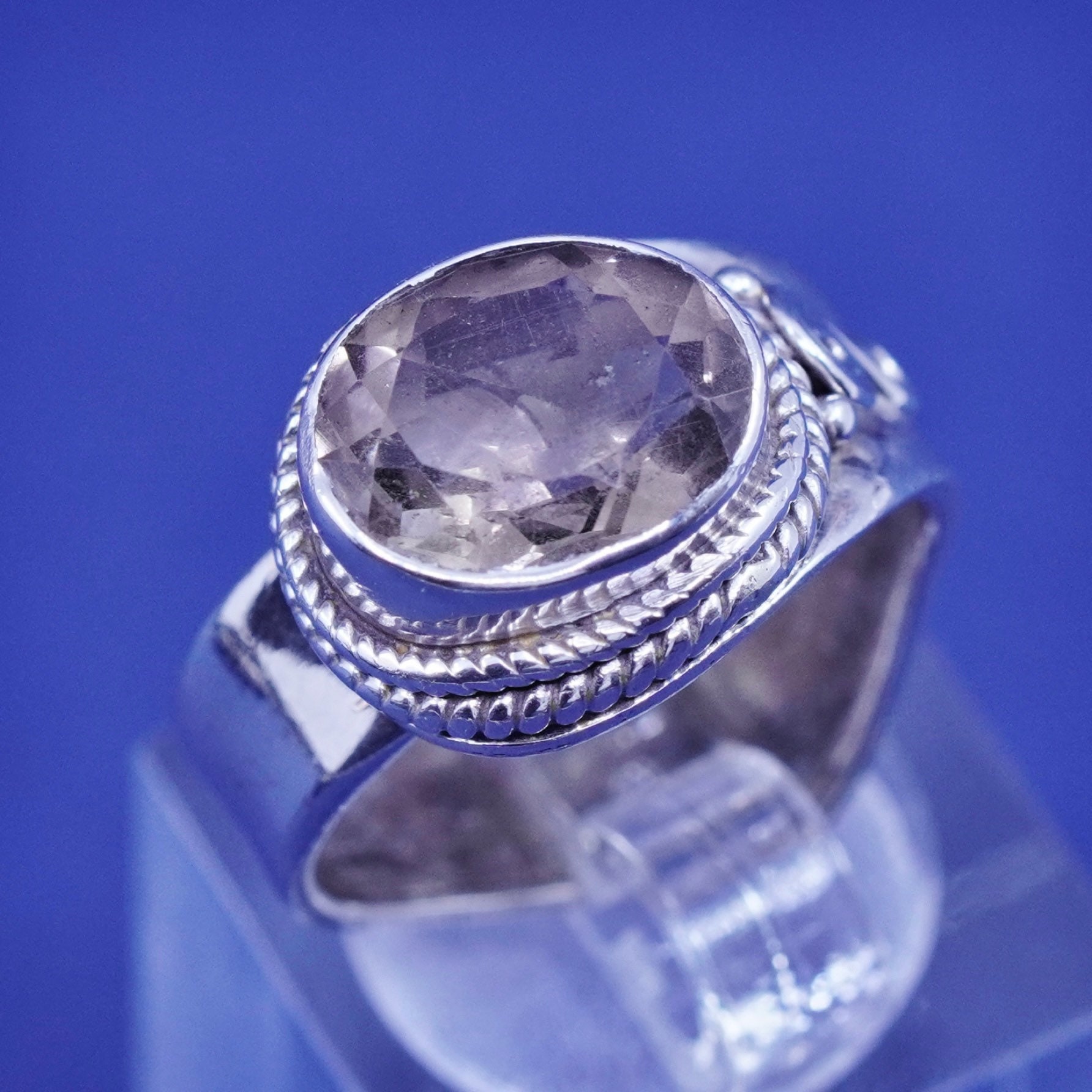 Größe Verstellbar, Vintage Sterling 925 Silber Handarbeit Ring Mit Rauchigem Topas, Gestempelt von SterlingLoverShop