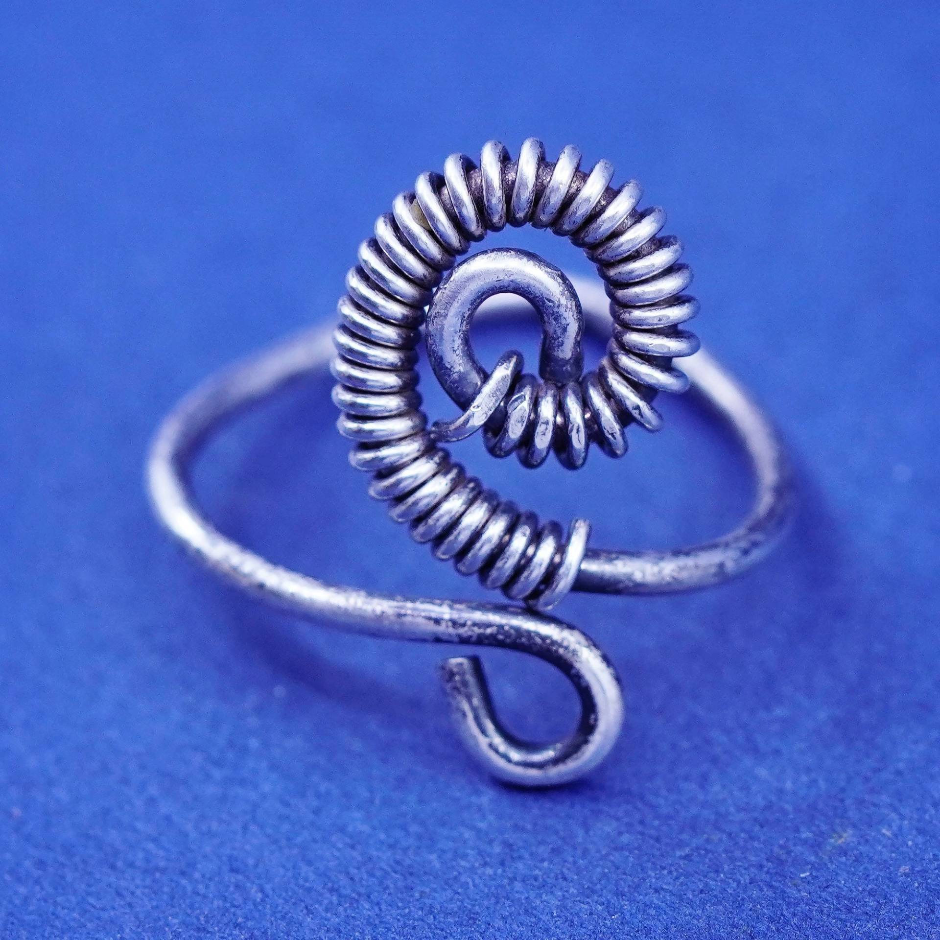 Größe Verstellbar, Vintage Sterling Silber Handgemachter Ring, 925 Breites Wirbelband, Silber Geprüft von SterlingLoverShop