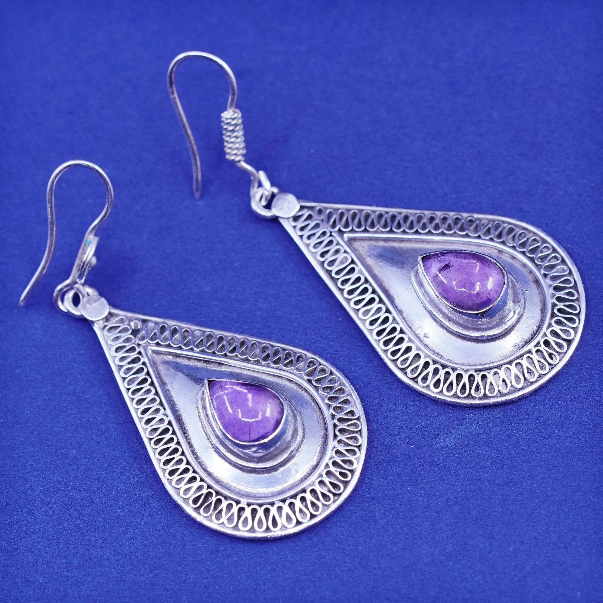 Vintage Sterling 925 Silber Handgemachte Ohrringe Mit Tropfen Amethyst, Gestempelt von SterlingLoverShop