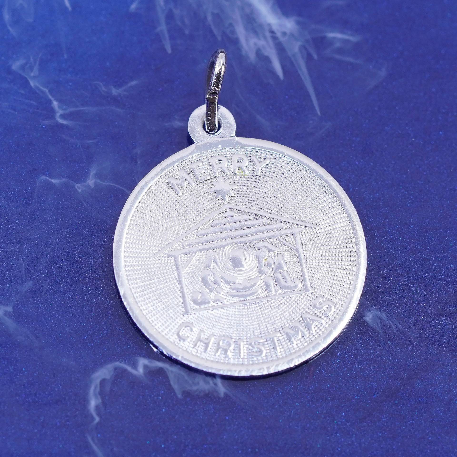 Vintage Sterling Silber Anhänger, 925 Charm Graviert "Merry Christmas" Gestempelt 1993 von SterlingLoverShop