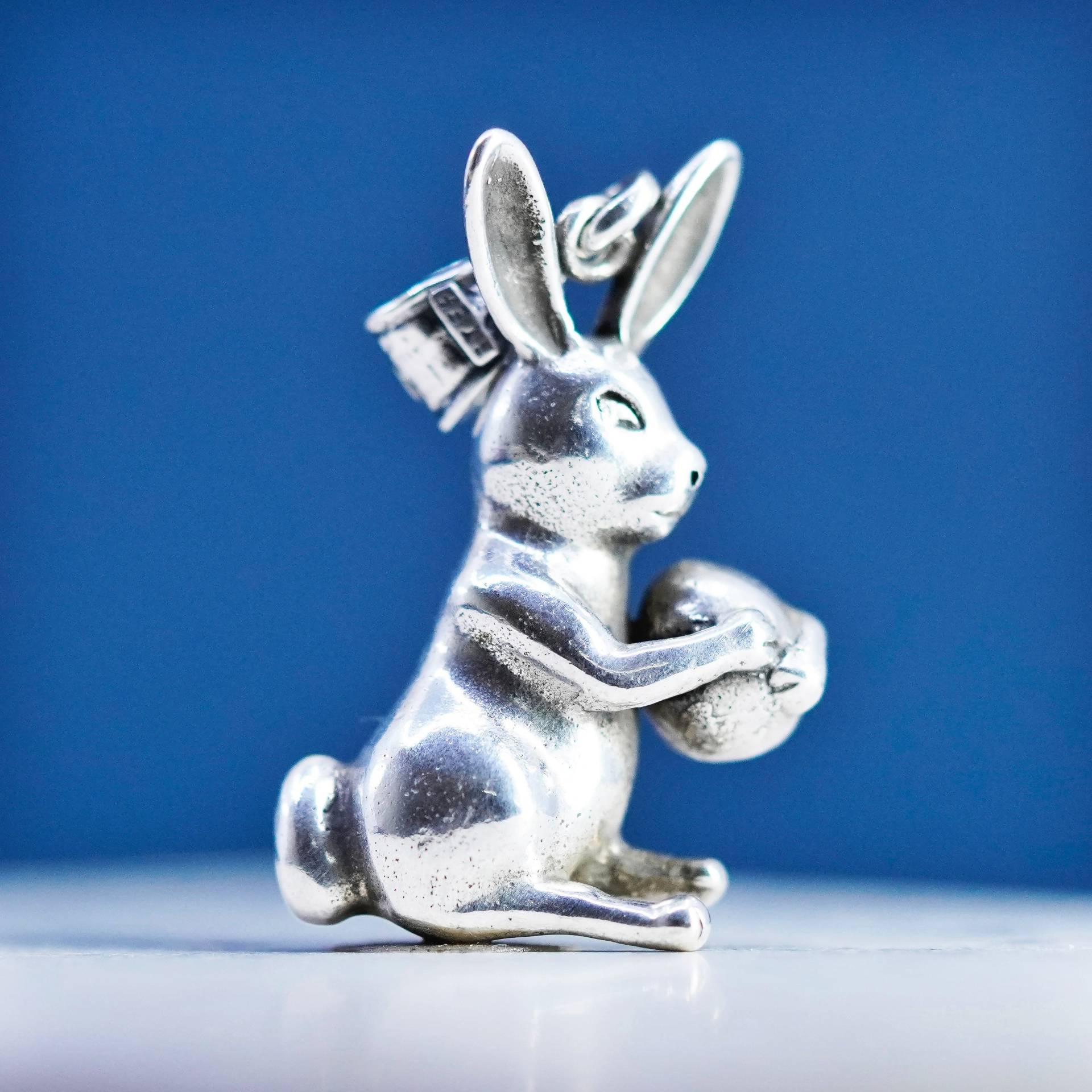 Vintage Sterling Silber Handarbeit Anhänger, 925 Hase Hase, Gestempelt von SterlingLoverShop