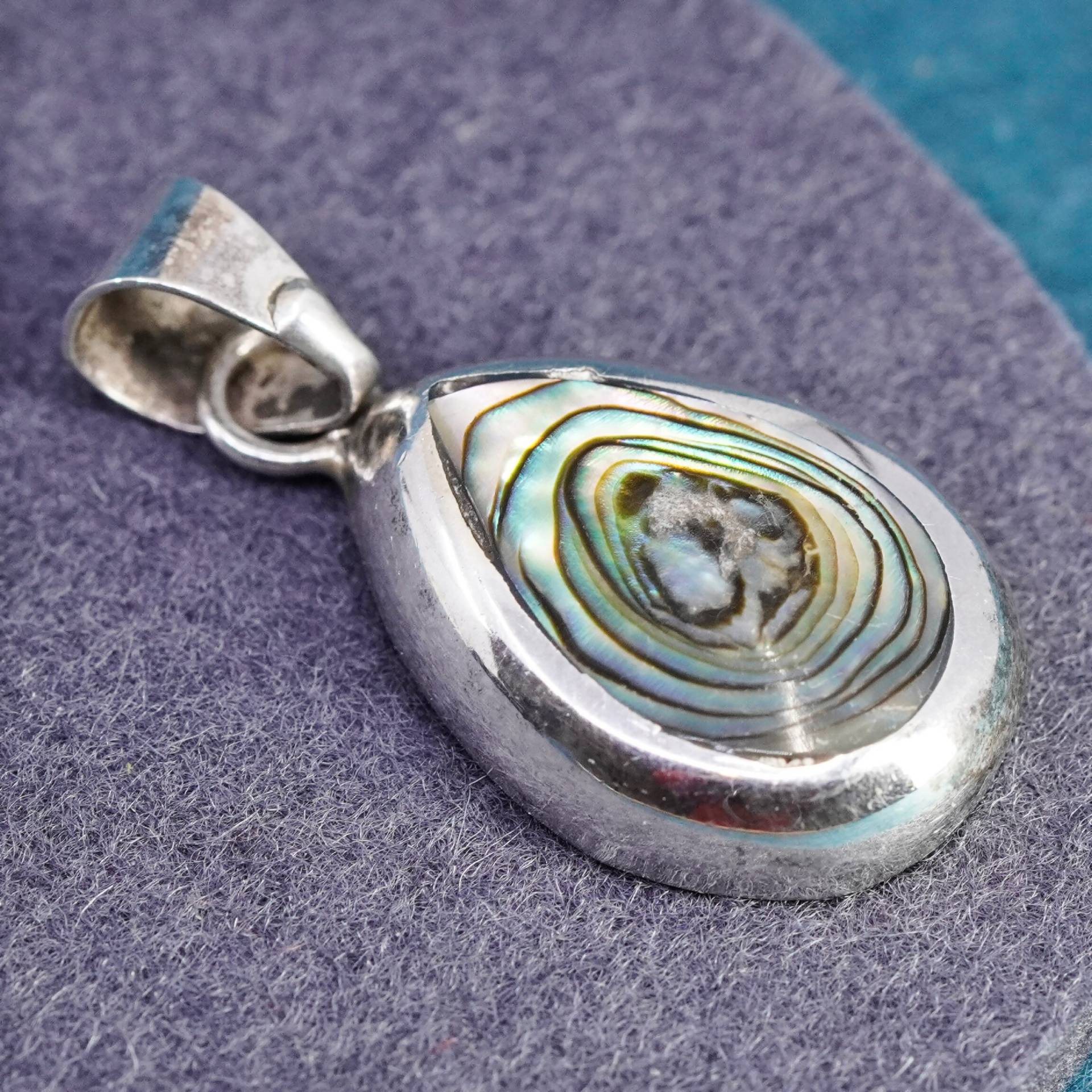 Vintage Sterling Silber Handarbeit Anhänger, 925 Tropfen Mit Abalone, Gestempelt Mexiko von SterlingLoverShop