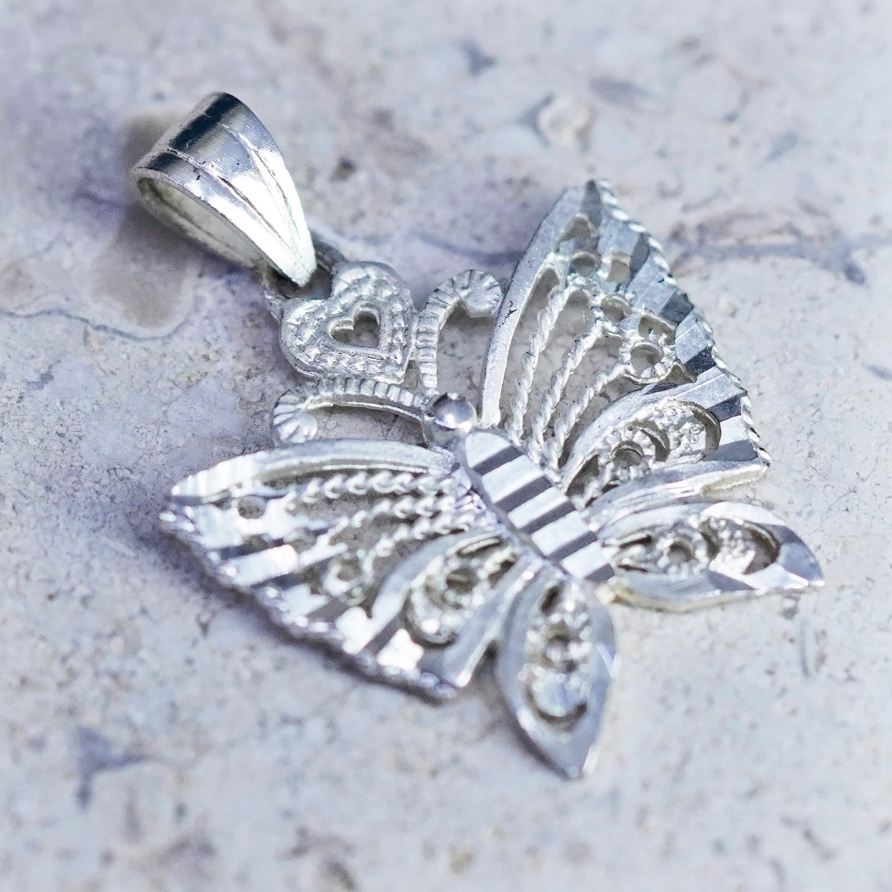 Vintage Sterling Silber Handgemachter Anhänger, 925 Filigraner Schmetterling, Silber Geprüft von SterlingLoverShop