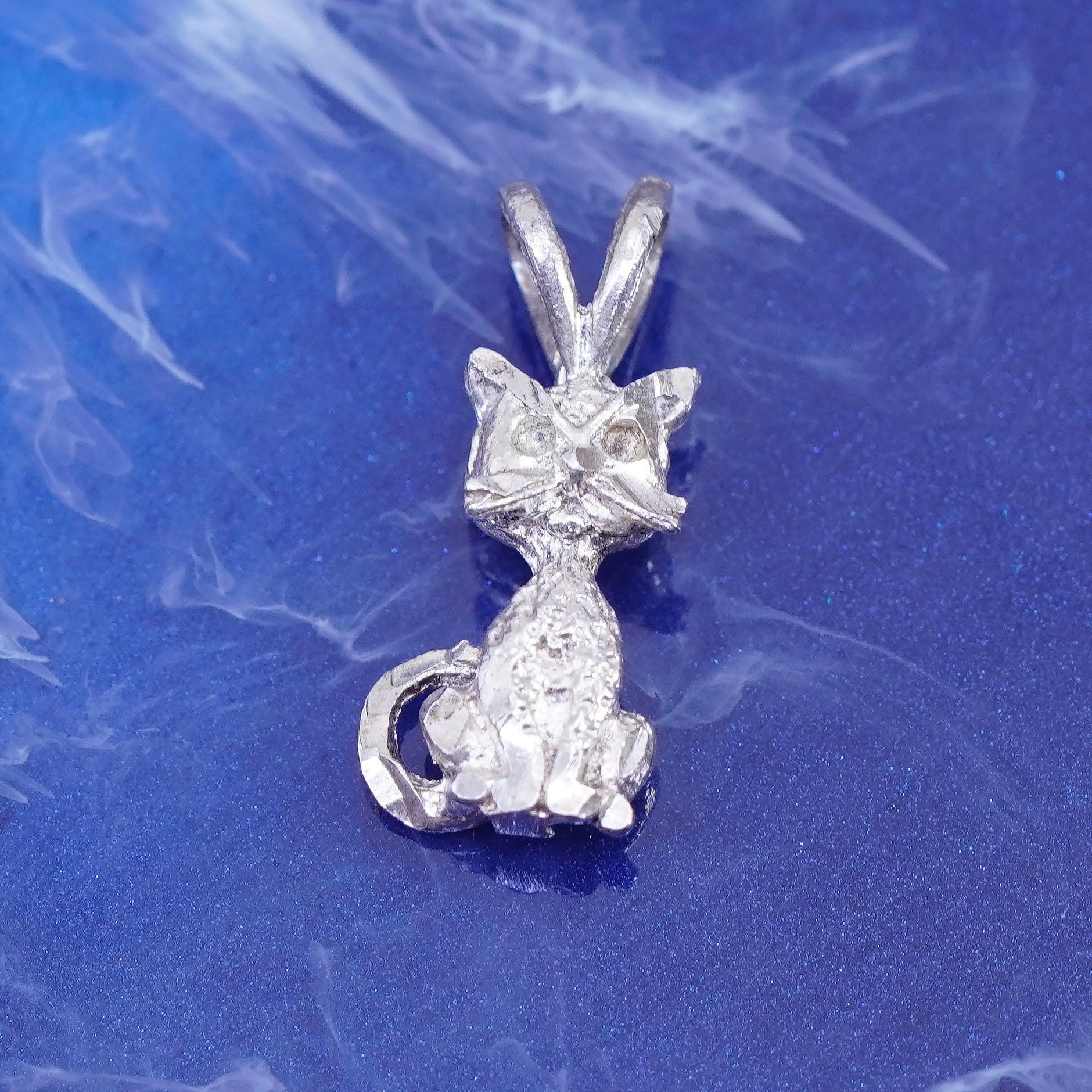 Vintage Sterling Silber Handgemachter Anhänger, 925 Katze, Gestempelt von SterlingLoverShop