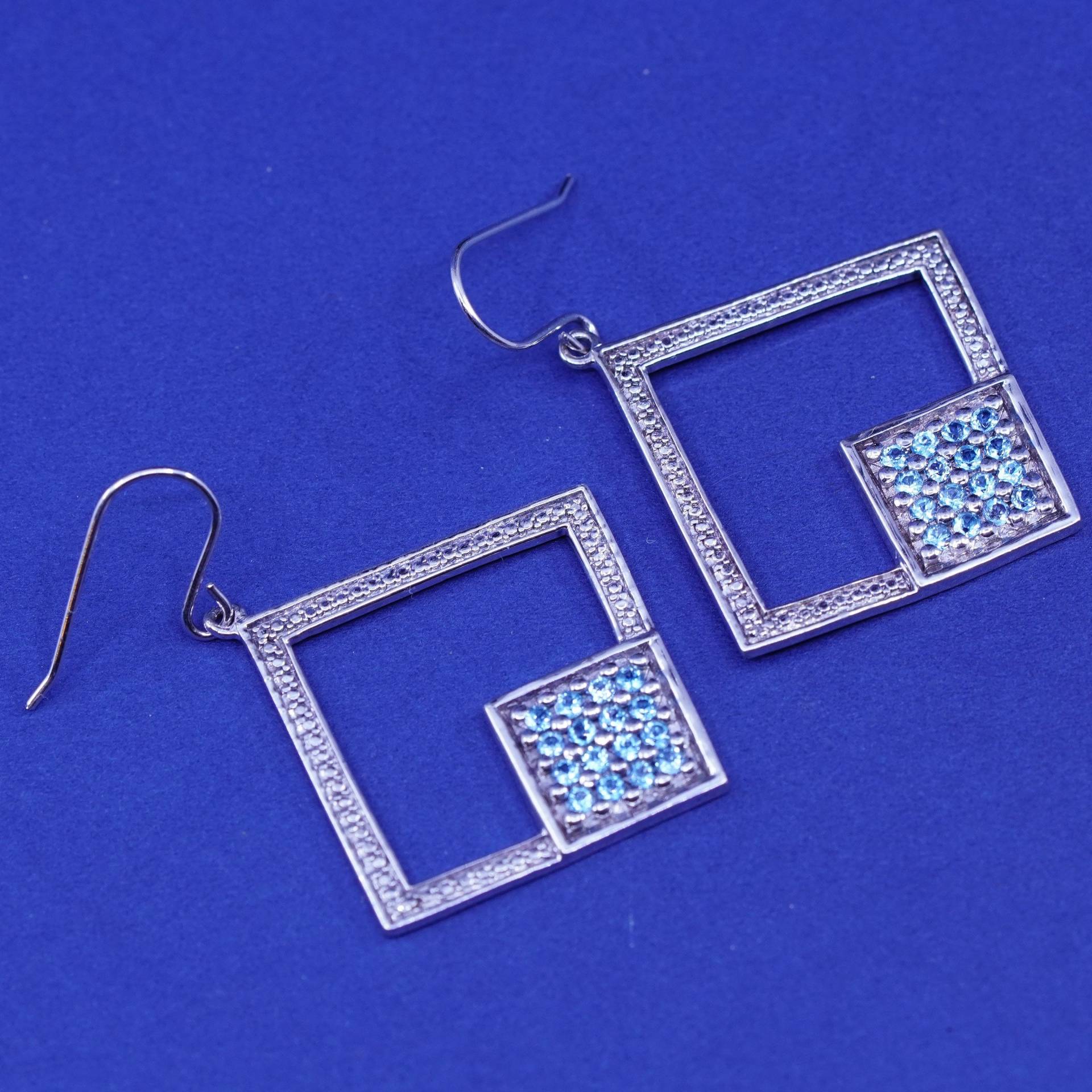 Vintage Sterling Silber Ohrringe, 925 Quadratisch Mit Cluster Blau Cz, Gestempelt von SterlingLoverShop