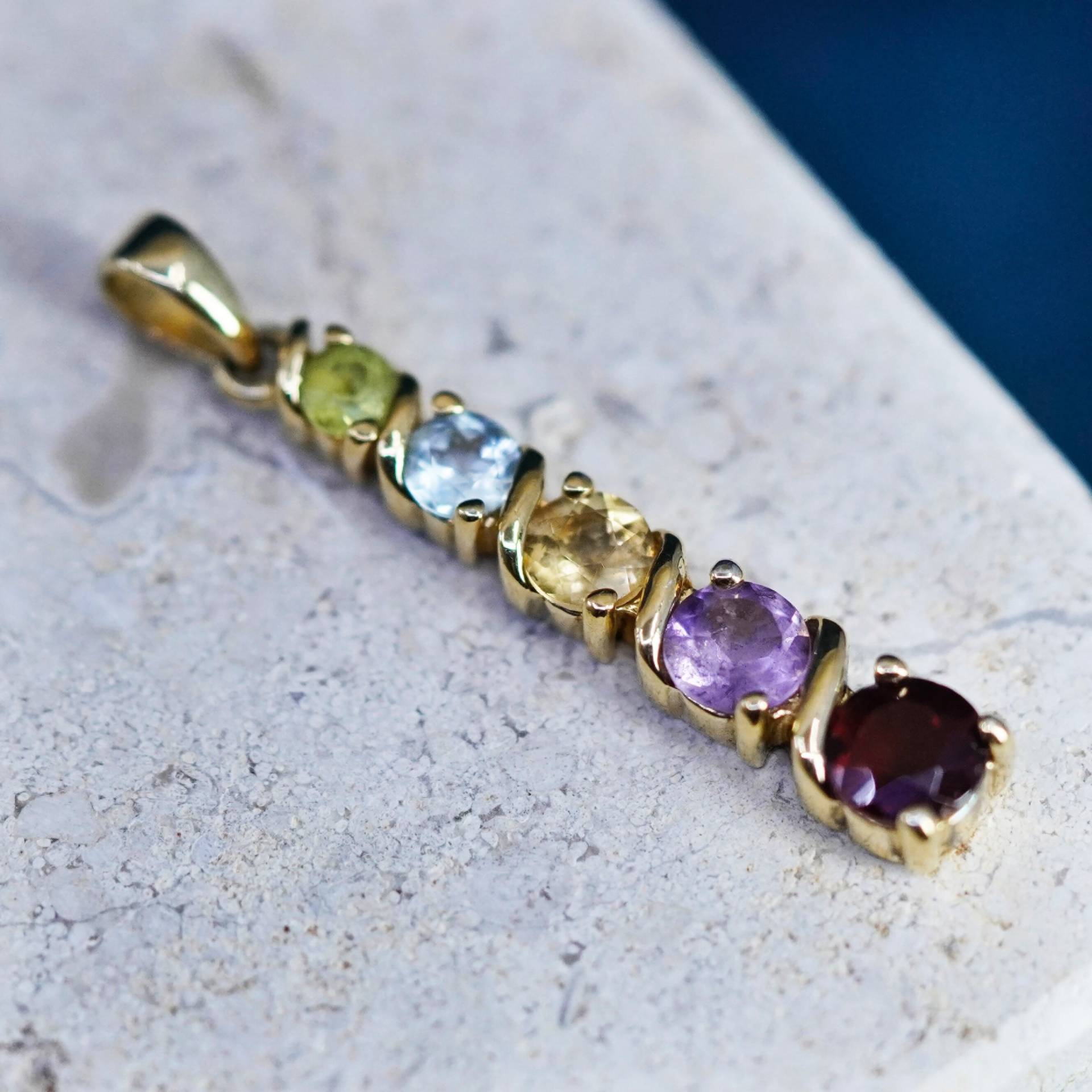 Vintage Vermeil Gold Filled Sterling Silber Pedant, 925 Bar Mit Rubin Citrin Peridot Amethyst, Gestempelt von SterlingLoverShop