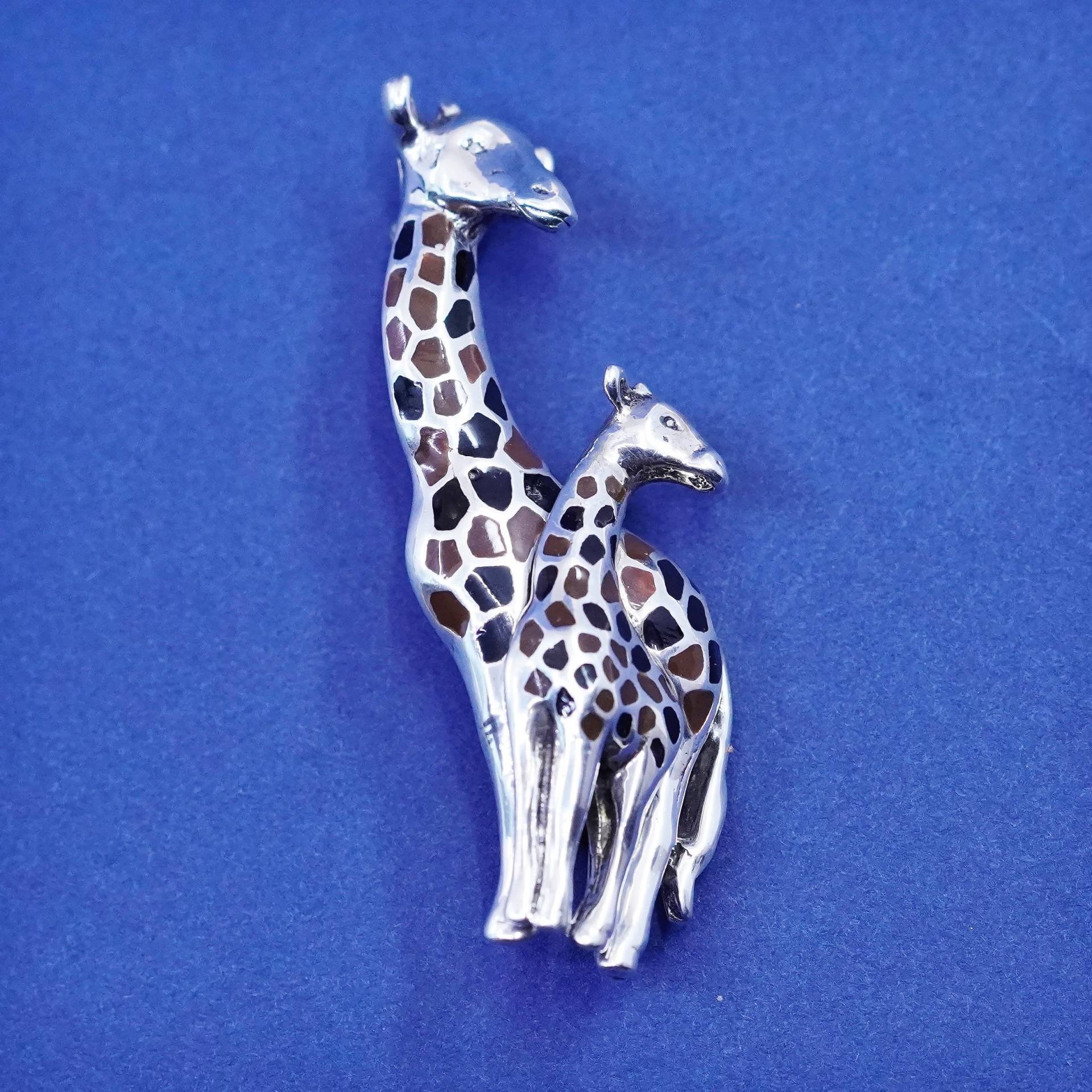 Vintages Mexiko Sterling Silber Handgemachte Brosche, 925 Emaille Giraffe Mutter Und Baby Pin, Gestempelt Td-59 von SterlingLoverShop