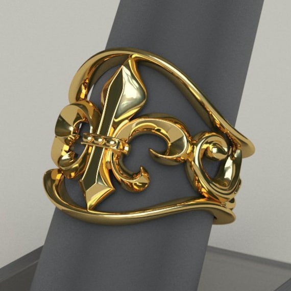 Fleur De Lis Ring - Jede Größe 18K Vergoldet von SterlingSilverBits