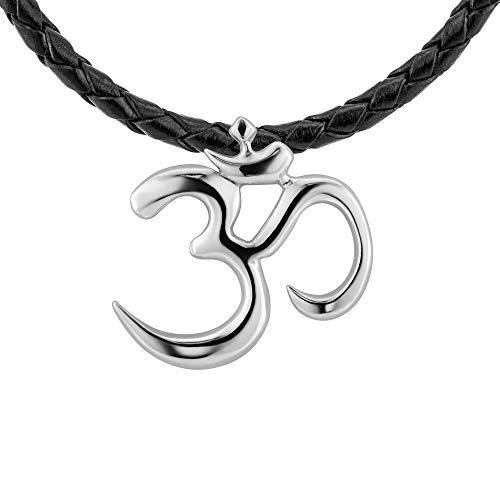 STERLL Herren Hals-Kette Leder Chinesisches Yoga om Anhänger Silber 925 ohm Glücksbringer Geschenkverpackung Geschenk für Mann von Sterll