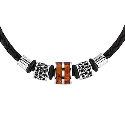 Herren Halskette Mit Schwarzem Bernstein Anhänger Und Silber 925 Details von STERLL