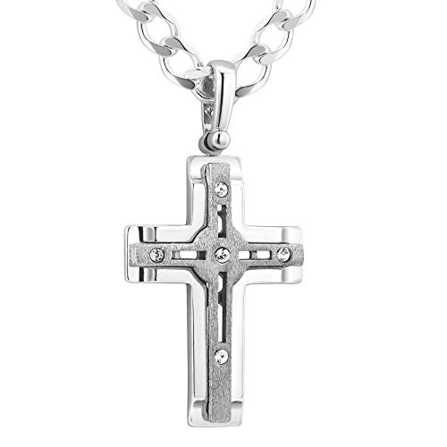 Sterll Herren Hals-Kette echt Silber 925 Kreuz-Anhänger aus Silber 925 mit Swarovski Elements Öko-Verpackung Männer Geschenke von Sterll