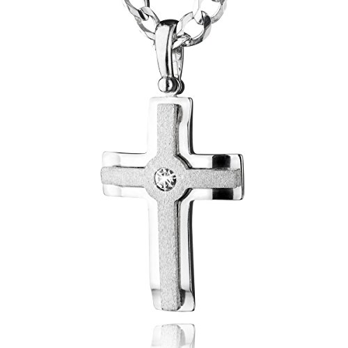 STERLL Herren Hals-Kette Echt Silber Kreuz-Anhänger aus 925 mit Swarovski Elements 60cm Öko-Verpackung Geschenkideen für Männer von STERLL