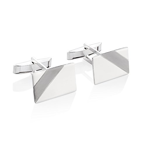 STERLL Herren Manschettenknöpfe Cufflinks echt Silber 925 gebürstet mit oxidiertem Streifen Schmucketui Geschenke für Männer von Sterll