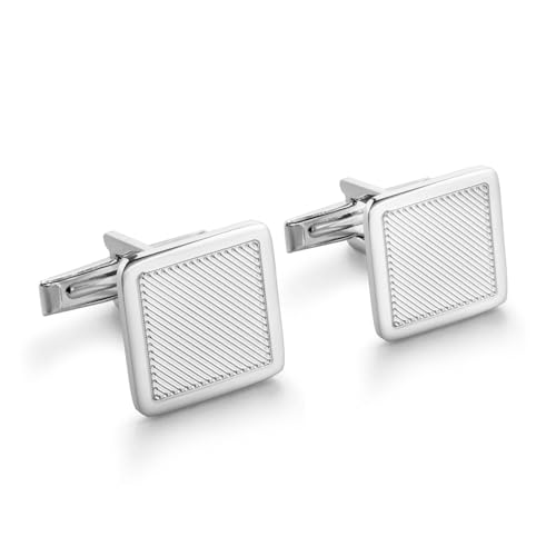Hochwertige Silberne Herren Manschettenknöpfe Mit Feinen Streifen Und Nickelfreiem Material von STERLL