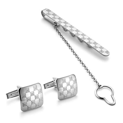 Herren Manschettenknöpfe Und Krawattenspange Aus Sterlingsilber Mit Zartem Schachbrettmuster von STERLL