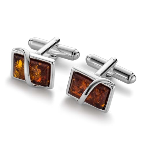 Herren Silbermanschettenknöpfe Mit Bernstein In Geschenkverpackung von STERLL