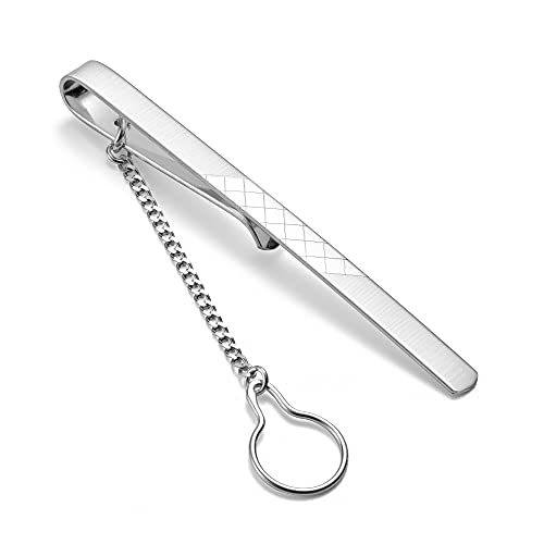 Herren Krawattenklammer Aus 925 Silber Mit Kariertem Muster Und Sicherheitskette von STERLL