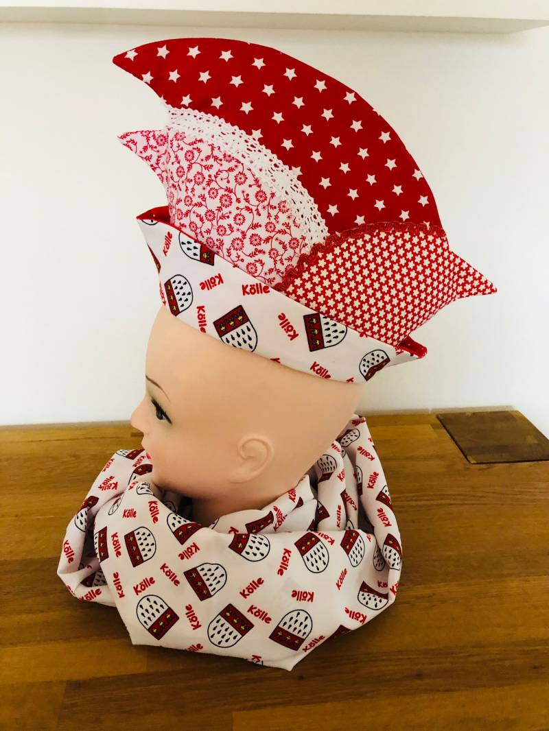 Narrenkappe Einzelstück Köln Dom Rot/Weiß Ku 48 cm Schal Loop Cologne von SternenDesign