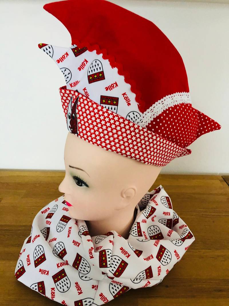 Narrenkappe Einzelstück Köln Dom Rot/Weiß Ku 51/52cm Schal Loop Cologne von SternenDesign