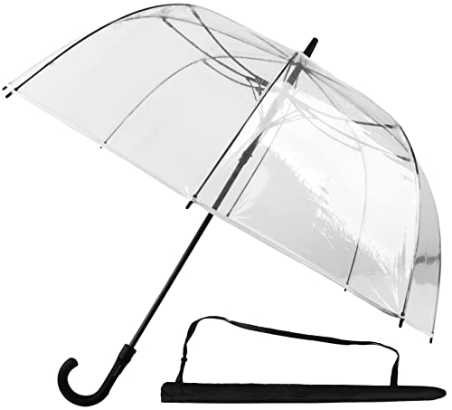 Sternenfunke Glockenschirm Transparent Groß XL Ø112 cm | Regenschirm Hochzeit XL Brautpaar | Durchsichtig Mit Tragetasche | Rand Weiß von Sternenfunke