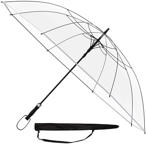 Sternenfunke Regenschirm groß XXL Ø130 cm transparent, Komfort Druckknopf, mit Tragehülle, Automatik, Perfekt als durchsichtiger Partnerschirm oder Hochzeitsschirm - Rand weiß von Sternenfunke