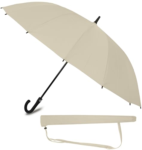 Sternenfunke Regenschirm groß XXL beige Ø120 cm, großer Stockschirm Damen und Herren edel stabil sturmfest für 2 Personen großer Regenschirm beige groß Schirm cremefarben mit Tragegurt an Tasche von Sternenfunke