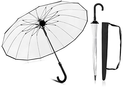 Sternenfunke Regenschirm transparent groß XXL Ø110 cm 16-Rippen Komfort-Druckknopf | Durchsichtiger Regenschirm Hochzeit 2 Personen | Regenschirm Durchsichtig groß | mit Tragetasche – Rand schwarz von Sternenfunke
