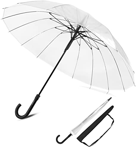 Sternenfunke Regenschirm transparent groß XXL Ø110 cm 16-Rippen Komfort-Druckknopf | Durchsichtig Hochzeit 2 Personen | Durchsichtig groß | mit Tragetasche – Rand weiß von Sternenfunke