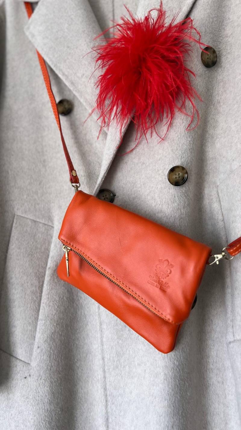 Baby Clutch Pochette Damen Bag in Handtasche Ledertasche Tasche Leder Orange Taupe Grau Abendtasche Kleine von SternenloopShop