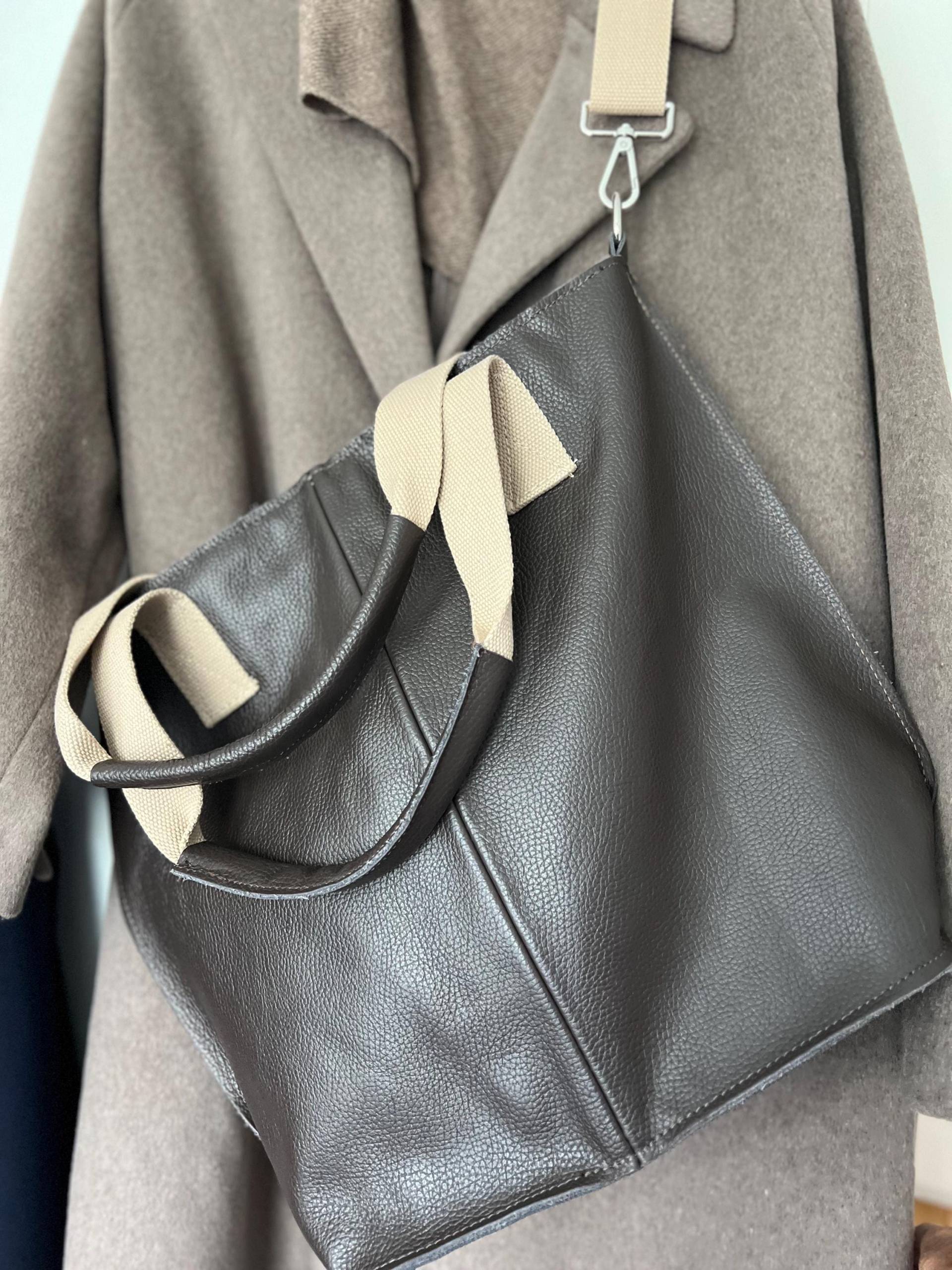 Coffee Braun Personalisierte Damen Handtasche Schultertasche Shopper Ledertasche Leder Tasche 2 in 1 Monogramm von SternenloopShop
