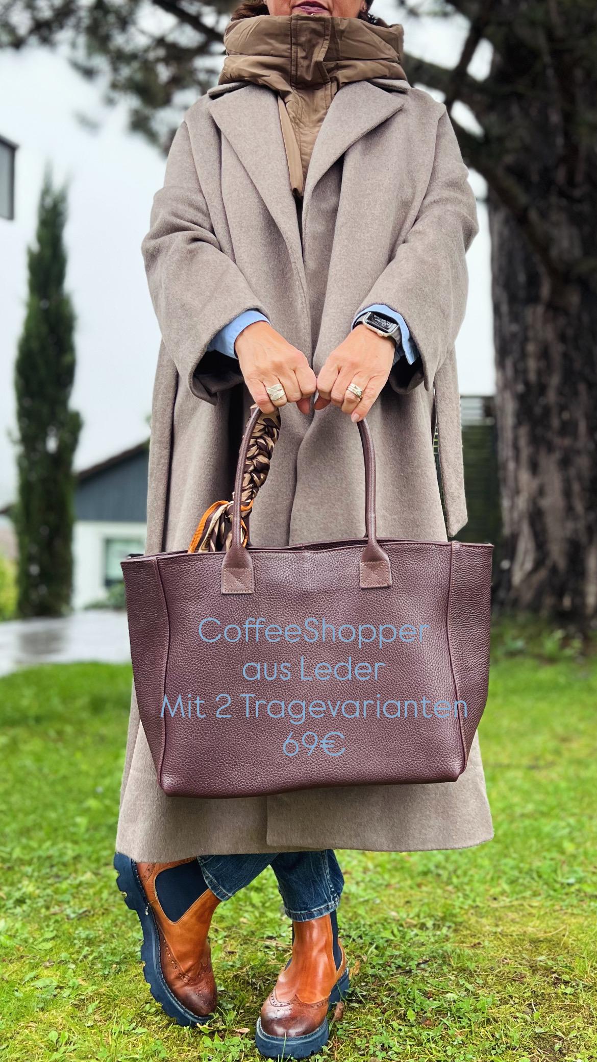Großer Coffee Braun Shopper Personalisierte Damen Handtasche Schultertasche Ledertasche Leder Tasche 2 in 1 Monogramm von SternenloopShop