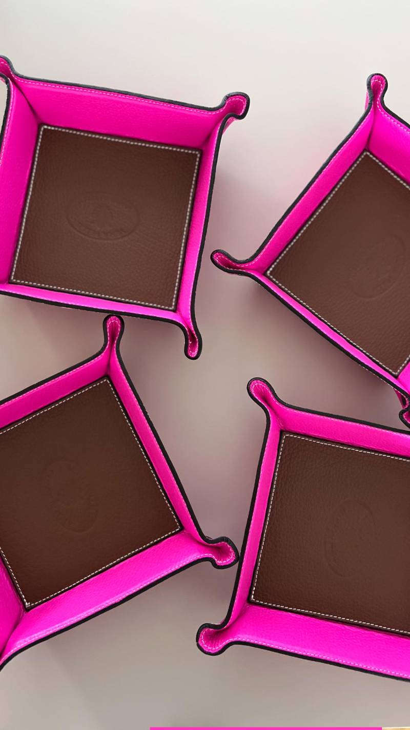 Taschenleerer Leder Organizer Schlüsselschale Etui Stiftehalter Lederschale Ledertablett Lederkorb Lederdeko Neonpink von SternenloopShop