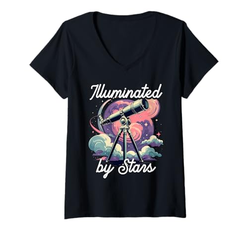 Damen Astronom Sterngucker Stargazer Iluminated by Stars T-Shirt mit V-Ausschnitt Damen Astronom Sterngucker Stargazer Iluminated by Stars T-Shirt mit V-Ausschnitt von Sterngucker Sternguckende Astronomen