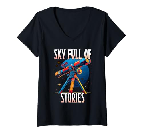 Damen Astronom Sterngucker Stargazer Sky Full of Stories T-Shirt mit V-Ausschnitt Damen Astronom Sterngucker Stargazer Sky Full of Stories T-Shirt mit V-Ausschnitt von Sterngucker Sternguckende Astronomen