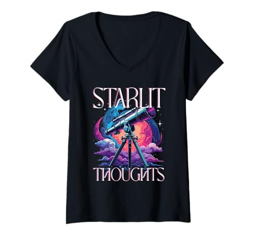 Damen Astronom Sterngucker Stargazer Starlit Thoughts T-Shirt mit V-Ausschnitt von Sterngucker Sternguckende Astronomen