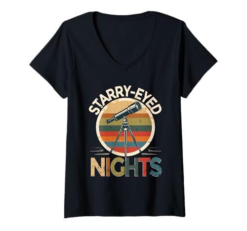 Damen Astronom Sterngucker Stargazer Starry Eved Nights T-Shirt mit V-Ausschnitt von Sterngucker Sternguckende Astronomen