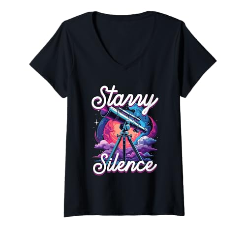 Damen Astronom Sterngucker Stargazer Starry Silence T-Shirt mit V-Ausschnitt Damen Astronom Sterngucker Stargazer Starry Silence T-Shirt mit V-Ausschnitt von Sterngucker Sternguckende Astronomen