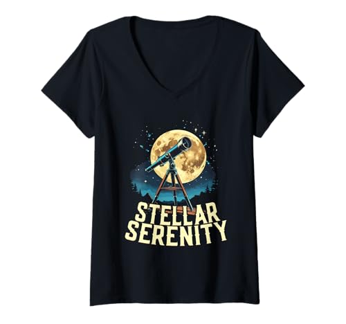Damen Astronom Sterngucker Stargazer Stellar Serenity T-Shirt mit V-Ausschnitt Damen Astronom Sterngucker Stargazer Stellar Serenity T-Shirt mit V-Ausschnitt von Sterngucker Sternguckende Astronomen