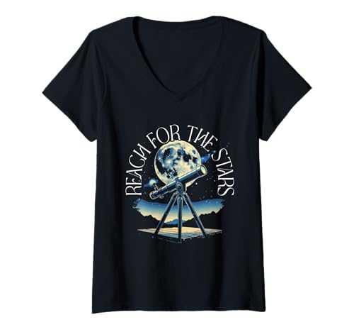Damen Astronom Sterngucker Stargazer T-Shirt mit V-Ausschnitt von Sterngucker Sternguckende Astronomen