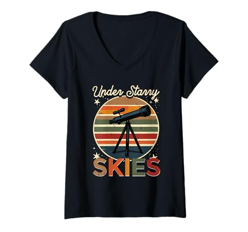 Damen Astronom Sterngucker Stargazer Under Starry Skies T-Shirt mit V-Ausschnitt Damen Astronom Sterngucker Stargazer Under Starry Skies T-Shirt mit V-Ausschnitt von Sterngucker Sternguckende Astronomen