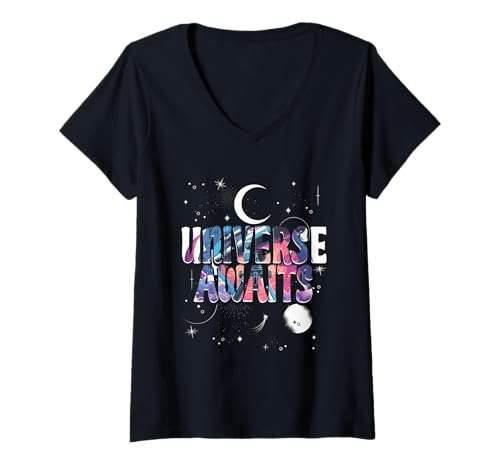 Damen Astronom Sterngucker Stargazer Universe Awaits T-Shirt mit V-Ausschnitt Damen Astronom Sterngucker Stargazer Universe Awaits T-Shirt mit V-Ausschnitt von Sterngucker Sternguckende Astronomen