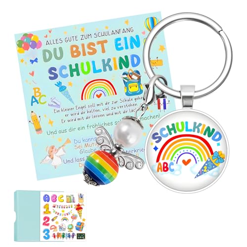 Sternhell Schulkind Schutzengel Schlüsselanhänger Jungen Einschulung Geschenk Schulkind Schultüte Füllung Schutzengel Schulanfang Glücksbringer Grußkarte Einschulung Aufkleber Geschenkbox für Jungen von Sternhell