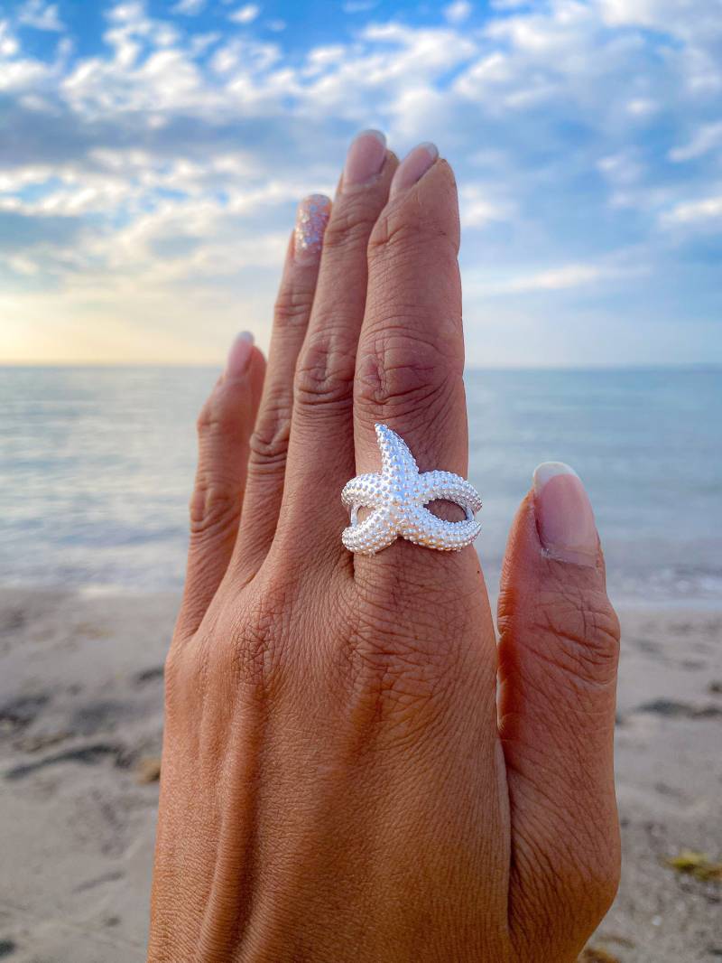starfish Ring Made Of Solid 925 Silver, Matted von Sternschnuppe1985